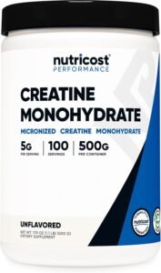 creatine monohydrate powder tub Nutricost label
