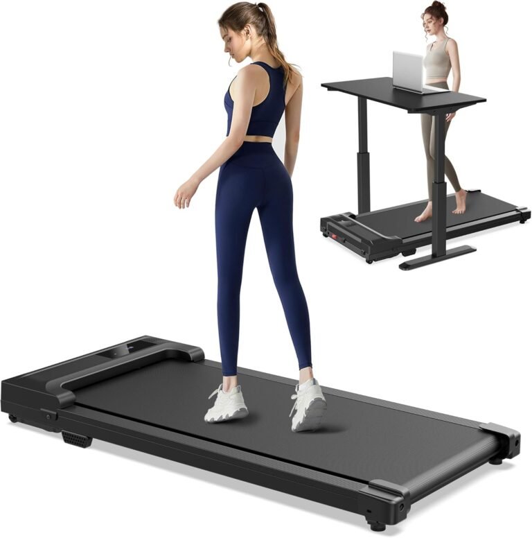 walking pad treadmill under a standing desk
