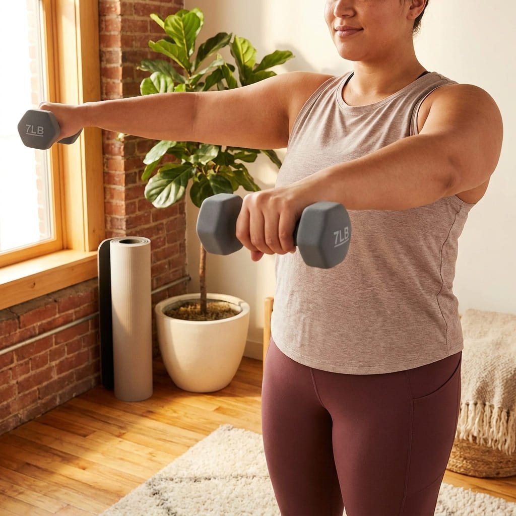 lateral raise exercise using neoprene dumbbells