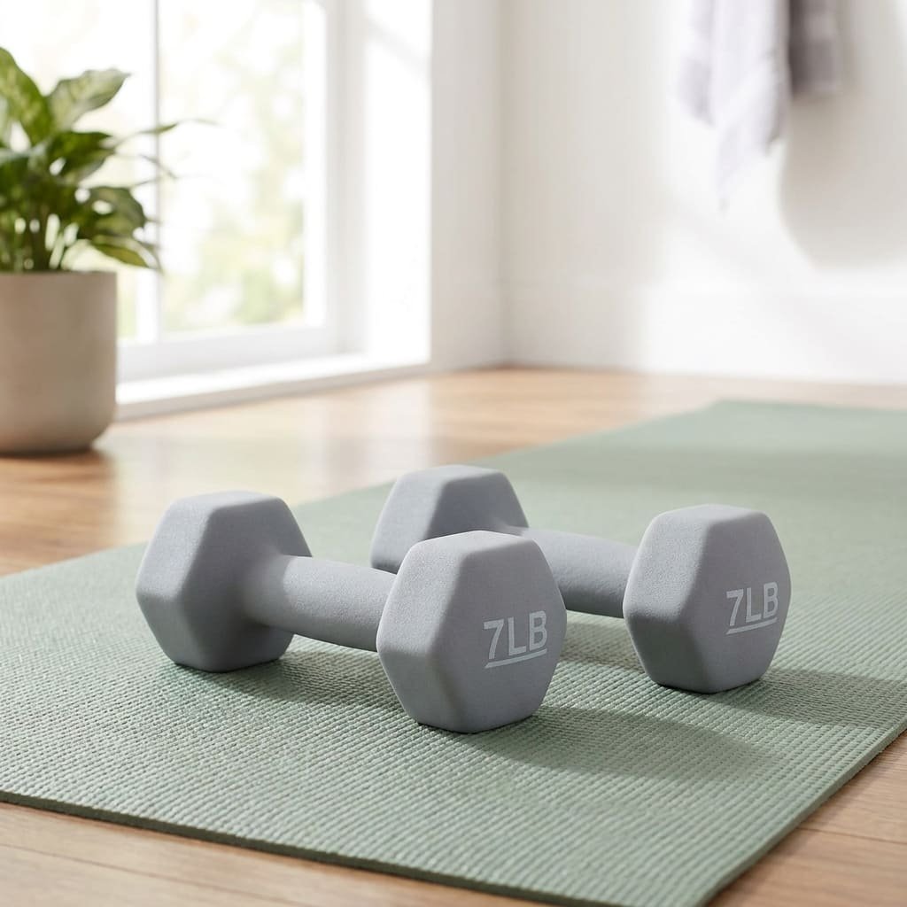 neoprene dumbbells pair on yoga mat