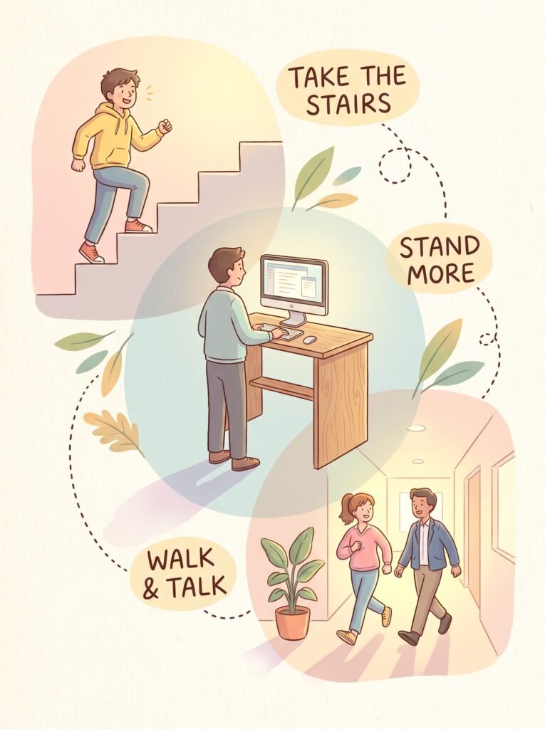 sedentary lifestyle small movement habits illustration
