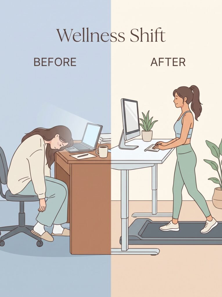 sedentary lifestyle desk job comparison illustration