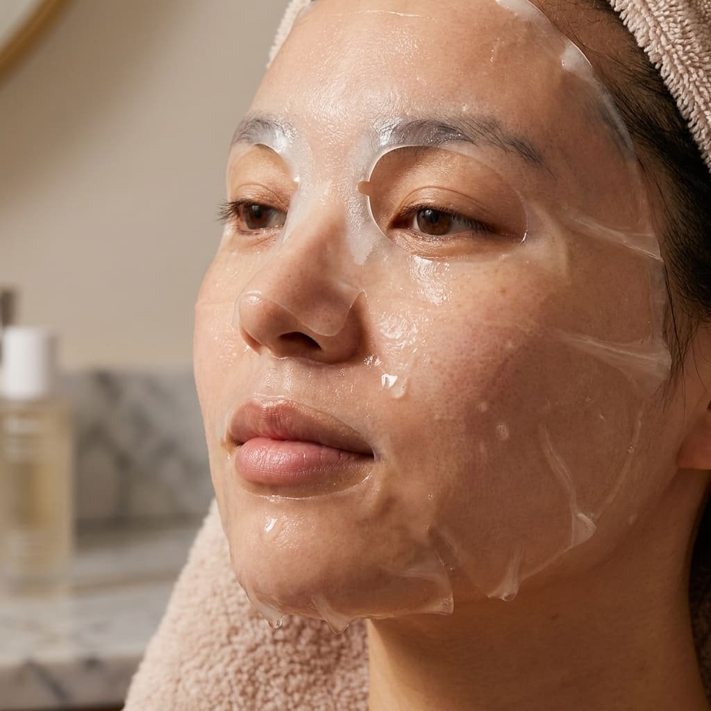 collagen mask applied to face turning transparent