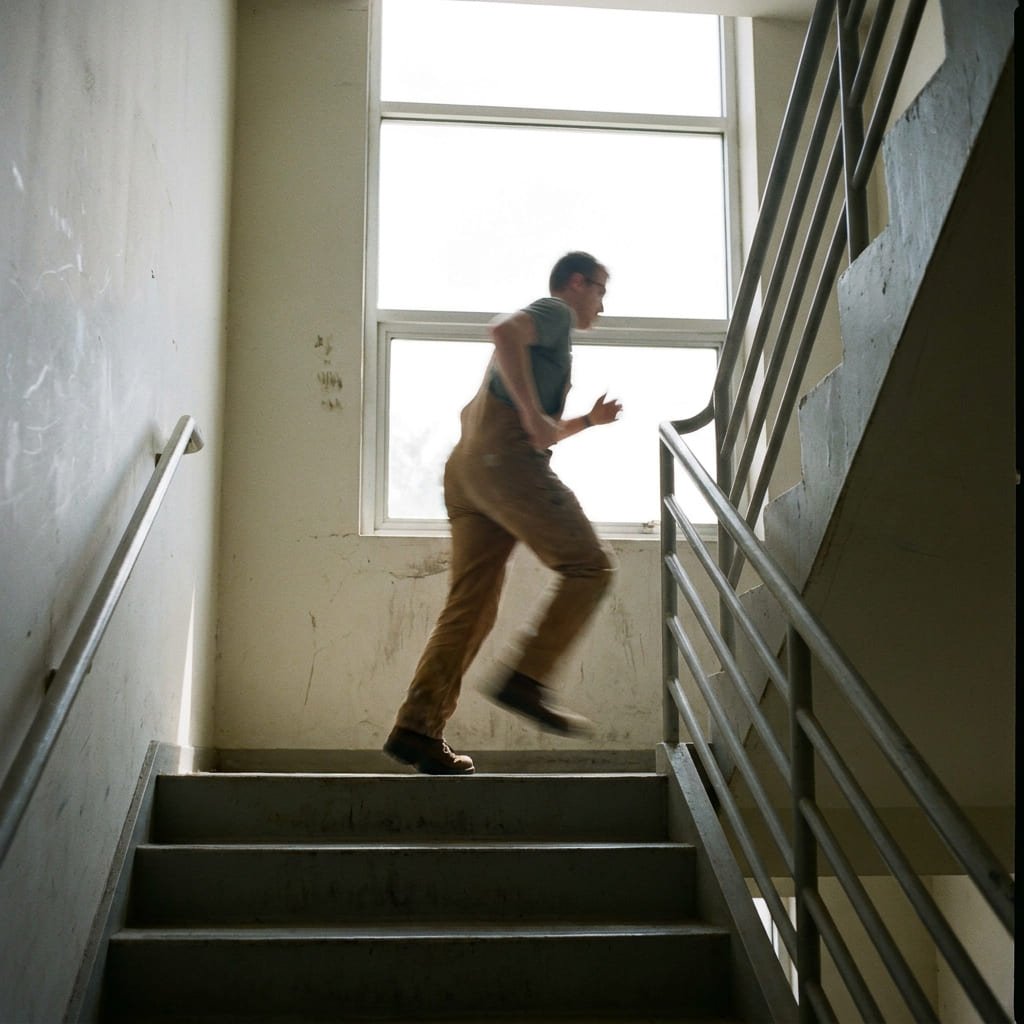 Exercise Snacks: 4 Proven Minutes for a Surprising Drop in Mortality Risk 2 person climbing stairs quickly as an exercise snack burst