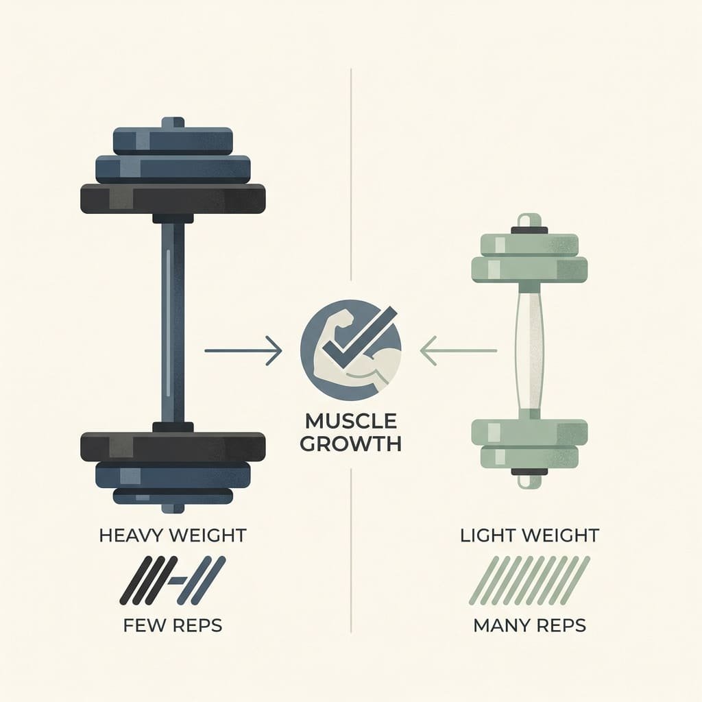 light dumbbells versus heavy weights muscle growth comparison