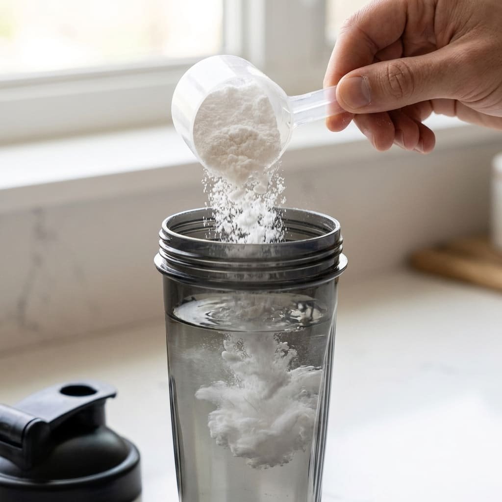 Nutricost Creatine Monohydrate Review: Grading 6 Claims by the Evidence 2 mixing creatine monohydrate powder into water