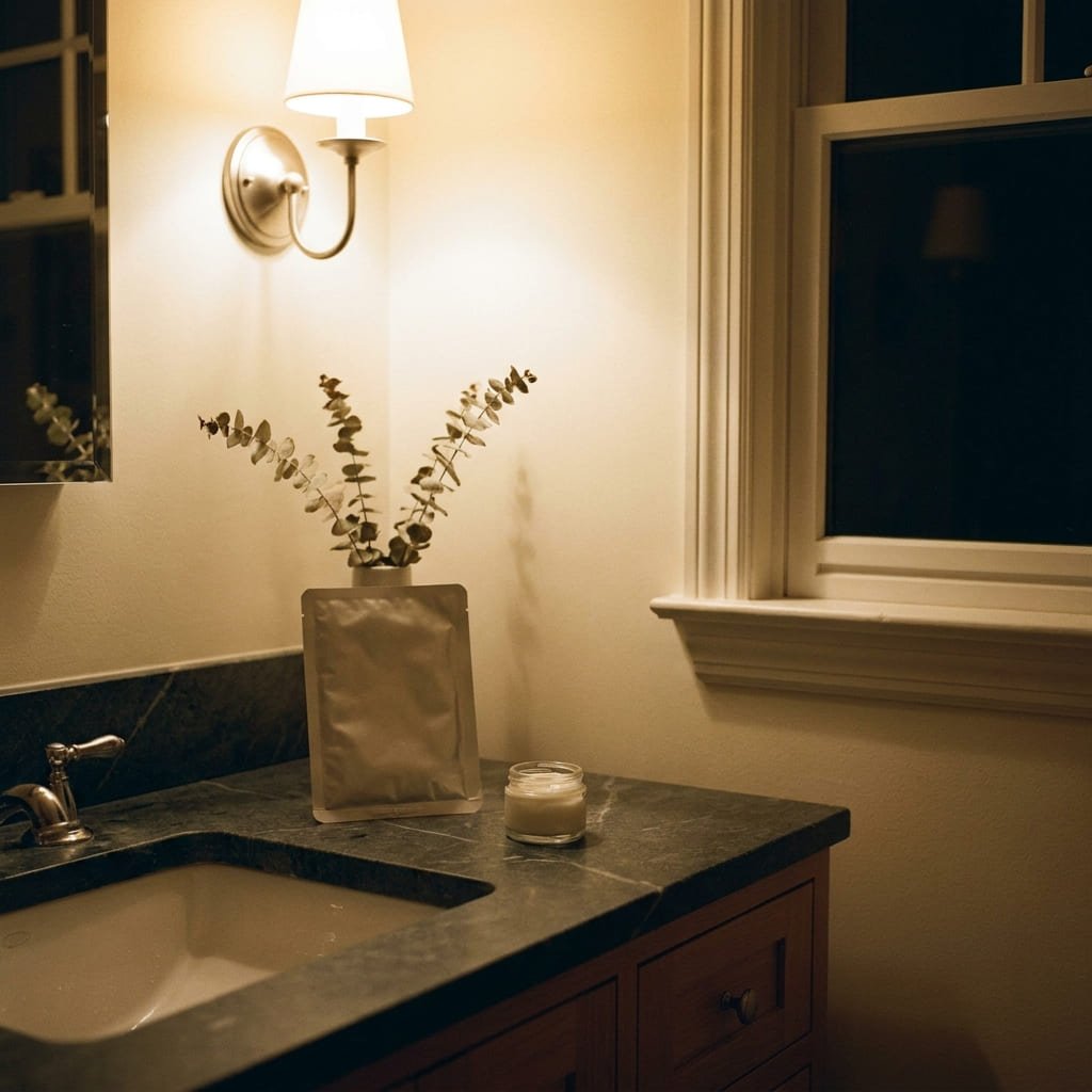 Habit Stacking 2026: 4 Proven Pillars for a Routine That Actually Sticks 4 evening skincare routine mask and cream on bathroom counter