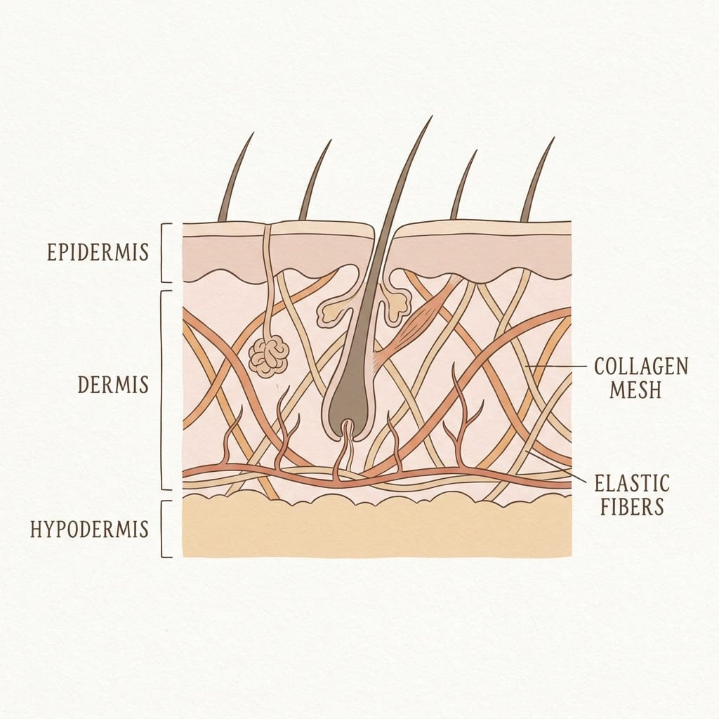 Collagen Loss Truth: 5 Real Causes (and the One a Mask Fixes) 2 collagen loss skin structure illustration
