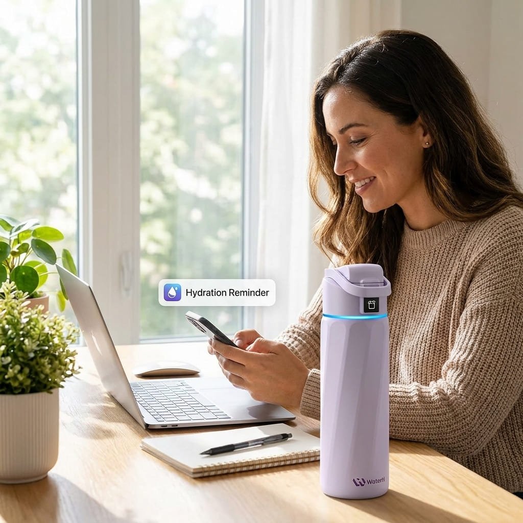 smart water bottle reminder notification at desk