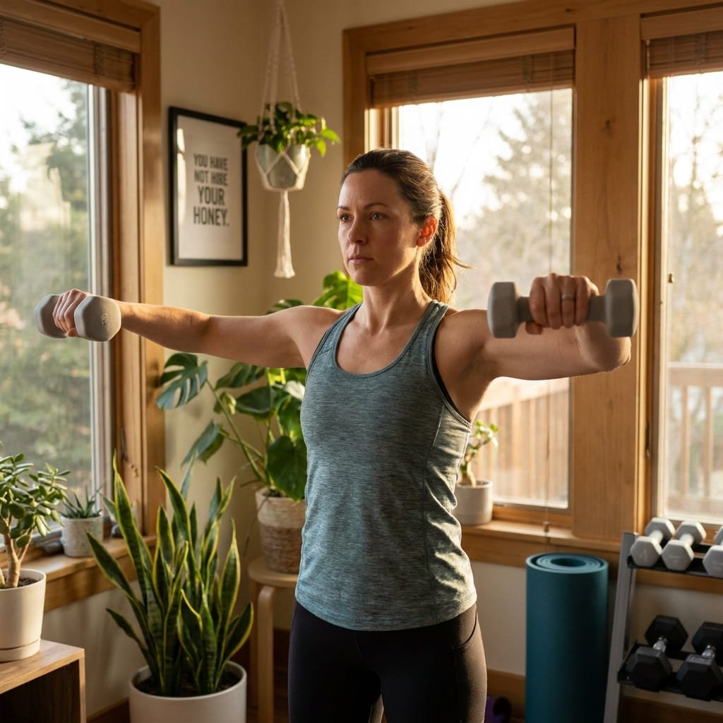 lateral raise exercise using light dumbbells
